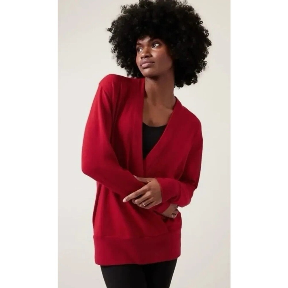 NEW Athleta Red Purana V-Neck Wrap Sweatshirt Sweater Women's Sz XL / 986978-07